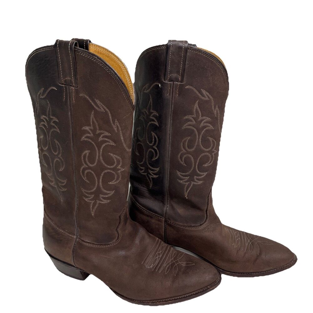 VTG Nocona Cowboy Boots Mens 9.5D Made In USA Brown Leather Western Snip Toe USA